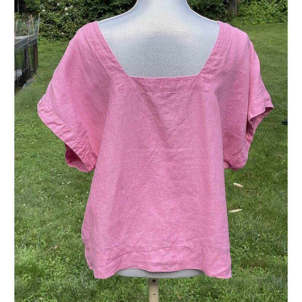 MADEWELL Linen Square Back Crewneck Top Short Sleeve Shirt Light Pink size XL - Picture 11 of 16